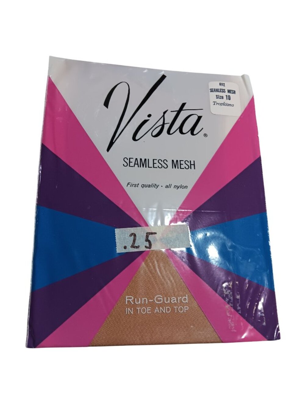 Vtg 70s Vista Seamless Mesh Run-Guard Pantyhose Size 10 Nylon Tropicana